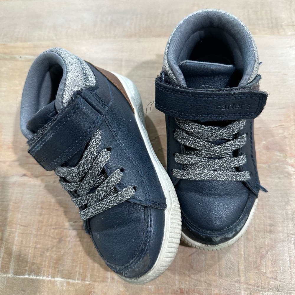 Carters navy blue brown leather high top supportive sneaker tennis shoes boys